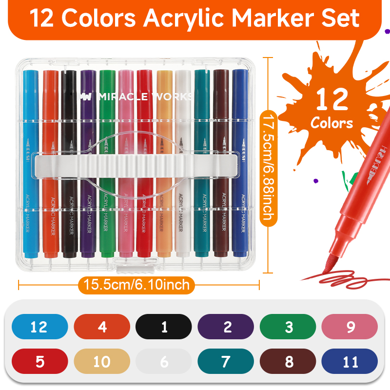 MiracleWorks Brush Tip Acrylic Marker Set Large Capacity Square Box Marker Acrylic Paint Marker Pain