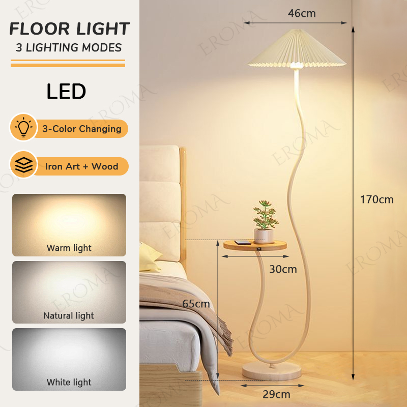 Eroma Full Spectrum Eye Protection Floor Lamp With Table Tray 3-Color LED Bulb For Living Room Decor