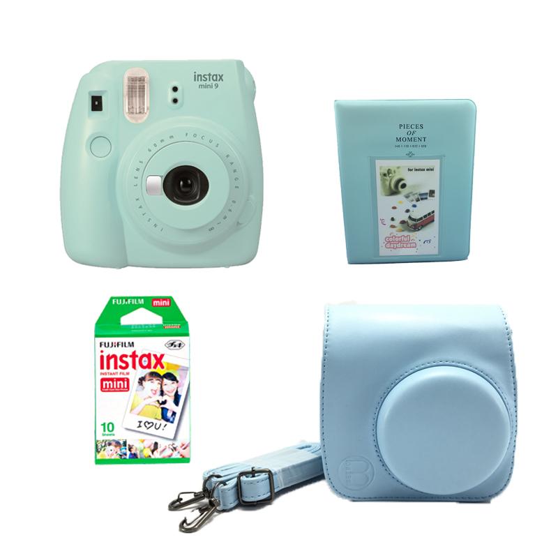 Fujifilm Instax Mini 9 Ice Blue Leather Bag and Album Bundle