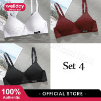 Wellday 3pcs Girls Wireless Bra Thin Cotton Without Steel Ring Push Up Bra for Teens Light Weight Invisible-Button Bras Breathable