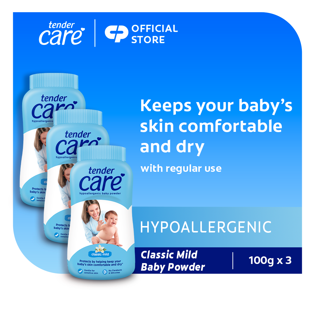 Tender Care Classic Mild Baby Powder - Hypoallergenic & Dermatologically Tested 100g Pack of 3