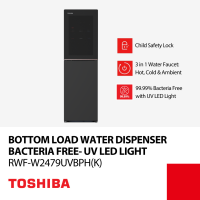 Toshiba Bottom Load Water Dispenser Black 99.99% Bacteria Free with UV LED Light