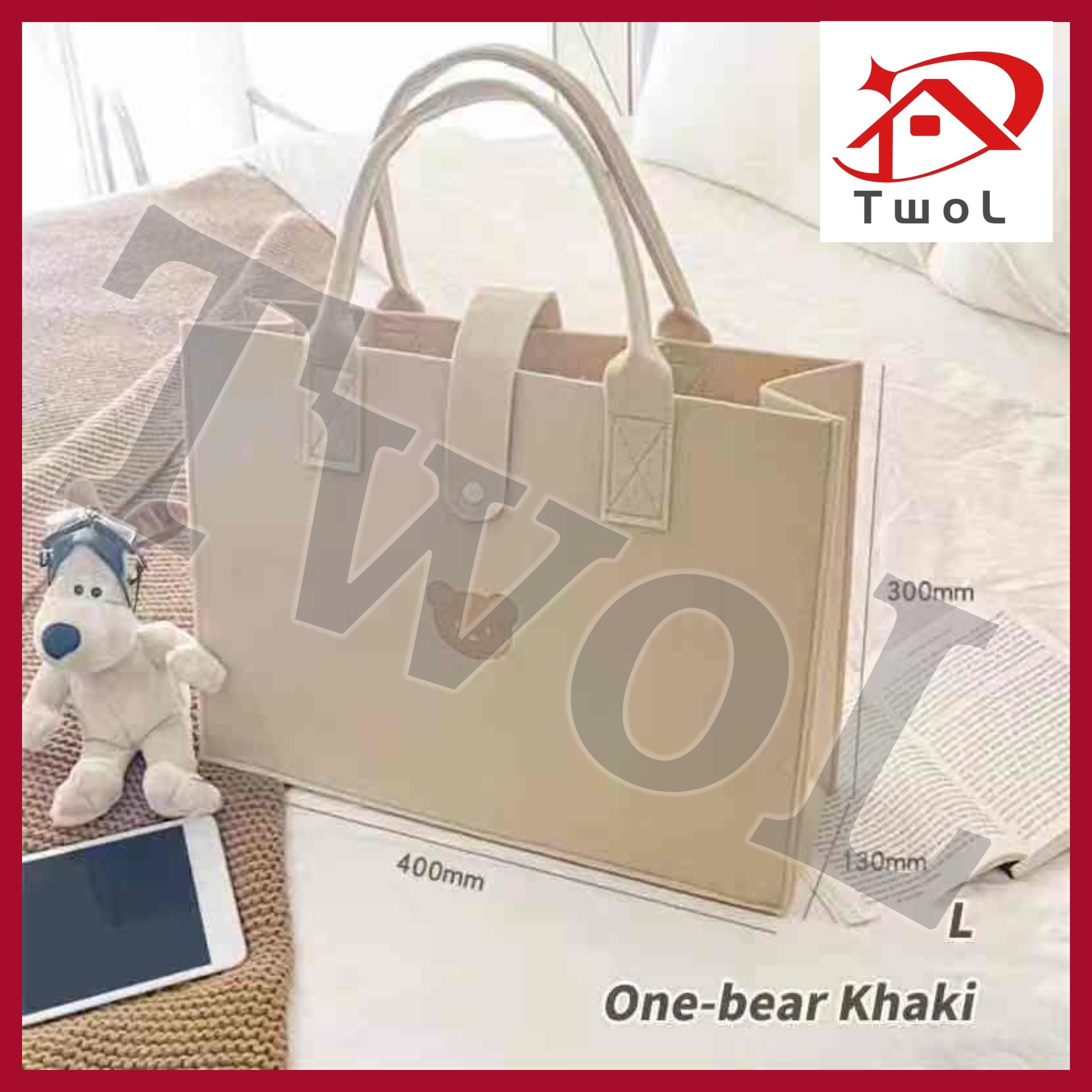 TWOL 1pcs Korean Original Large Capacity Bear Felt Tote Bags Handbag Travel Shopping Mother-baby Bag