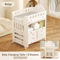PlayPark Infant Care Station with Storage Drawers Baby Changing Organizer Adjustable Diaper Table for Newborn
