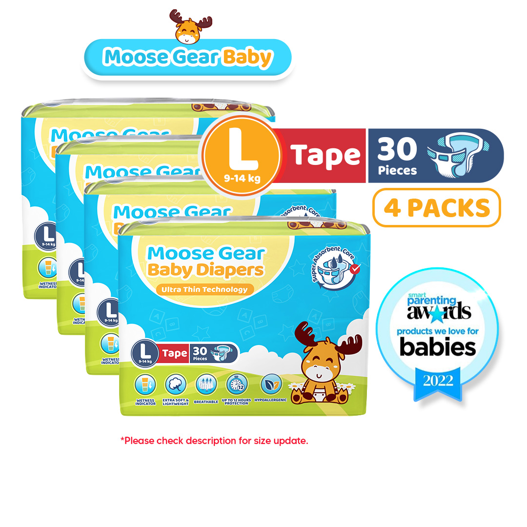 Moose Gear Baby Tape Diaper LARGE 120pcs (4PACKS) Super Absorbent No Leaks