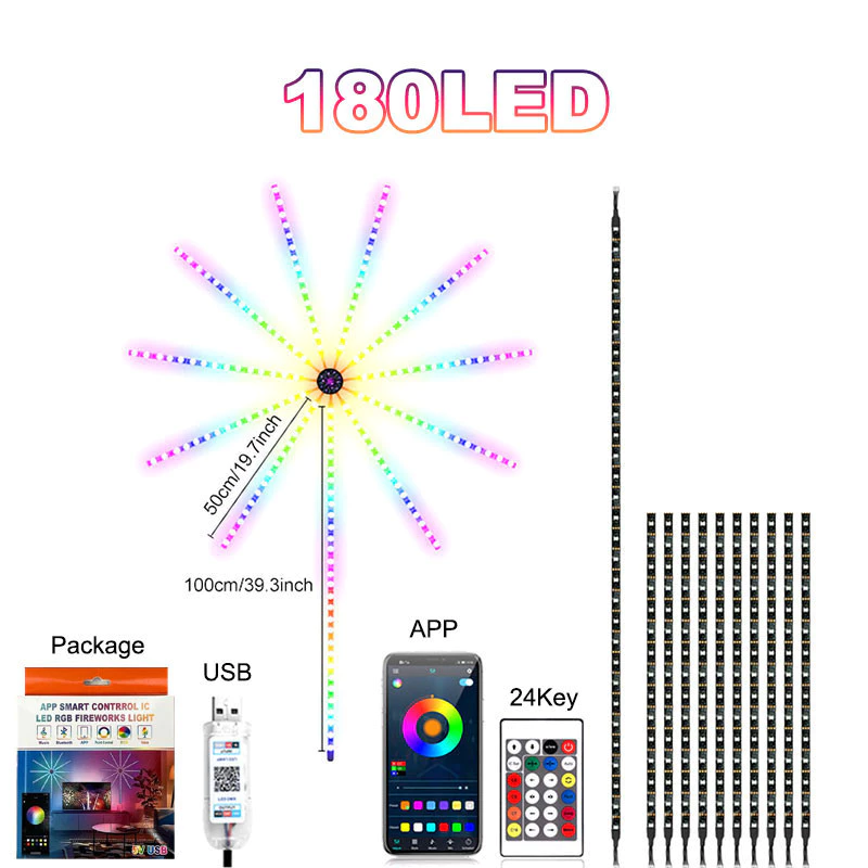 CTMALL 180LED Firework Lights Music Sound Sync RGB Lights APP Remote Control Christmas Lights Strip