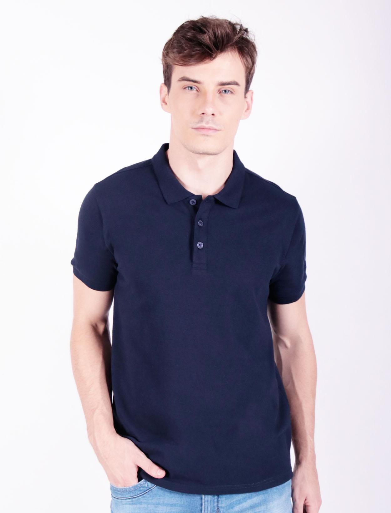 Freego Men Plain Pique Cotton Polo Shirt with Brand Embroidery in Blue