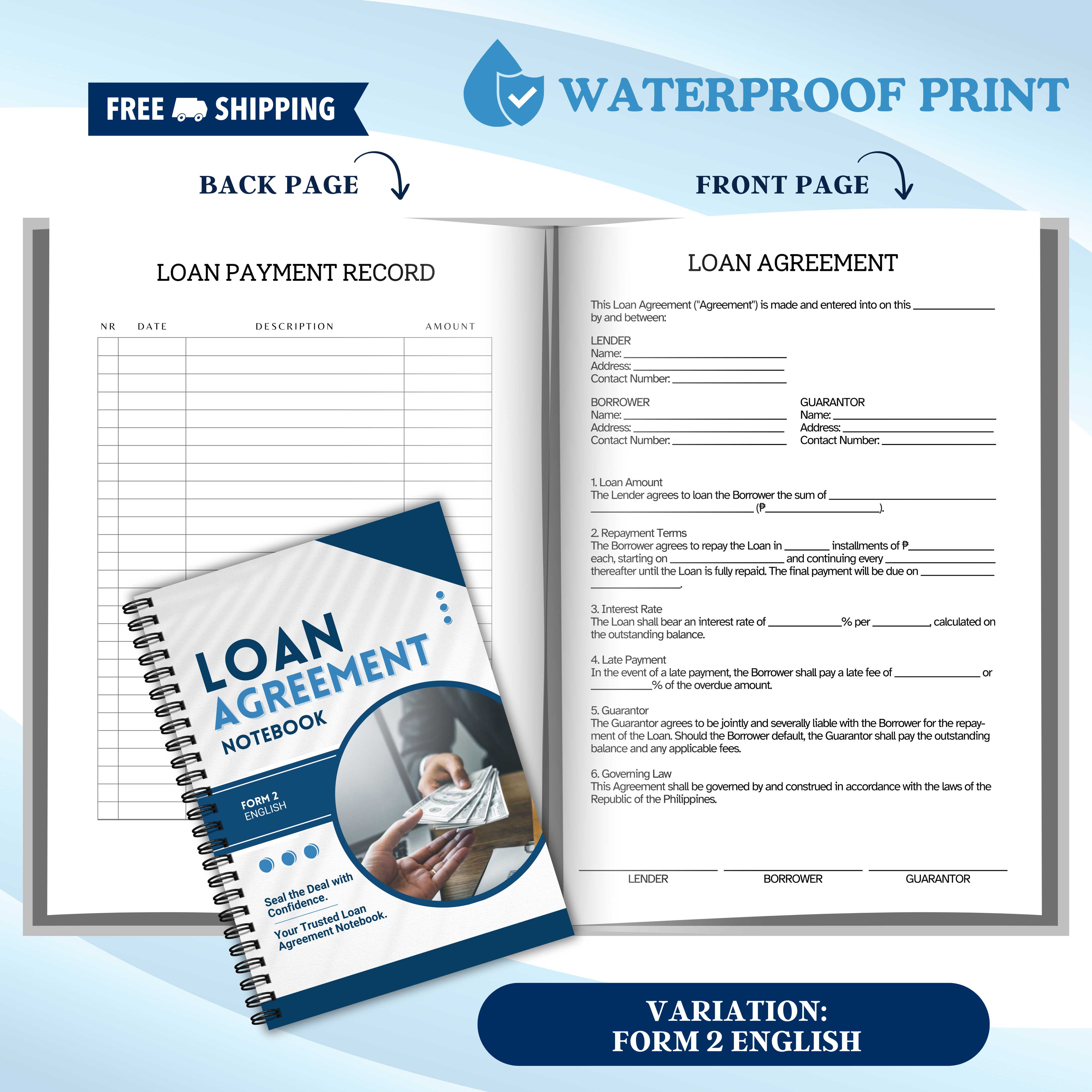 Debt Loan Contract Agreement Notebook (Written Promise to Pay) Kasunduan sa Pautang / Utang Booklet