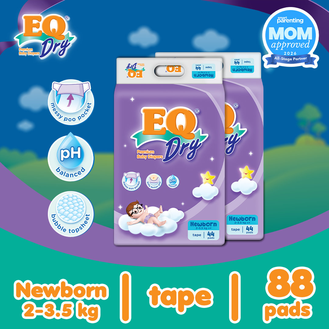 EQ Dry Newborn (0-5 kg) - 44 pcs x 2 packs (88 pcs) - Tape Diapers