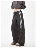New High-Quality Unisex Stretch Cotton Jogging Pants with Side Stripes for Sports and Fitness - Black