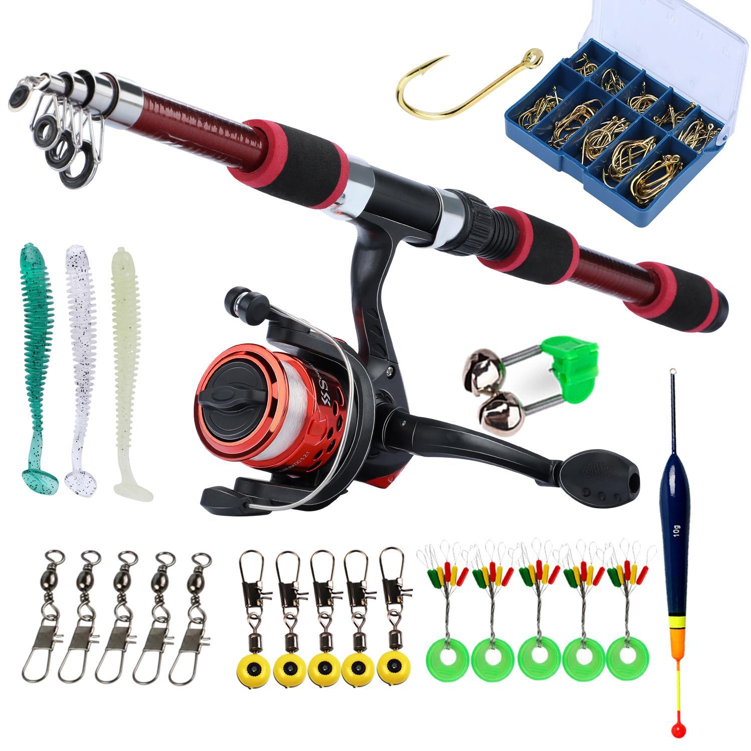 [COD]Fishing Rod Set Full Set 1.8mescopic Fishing Rod and Spinning Fishing Reel and Fishing Accessories Fishing Rod Complete Set