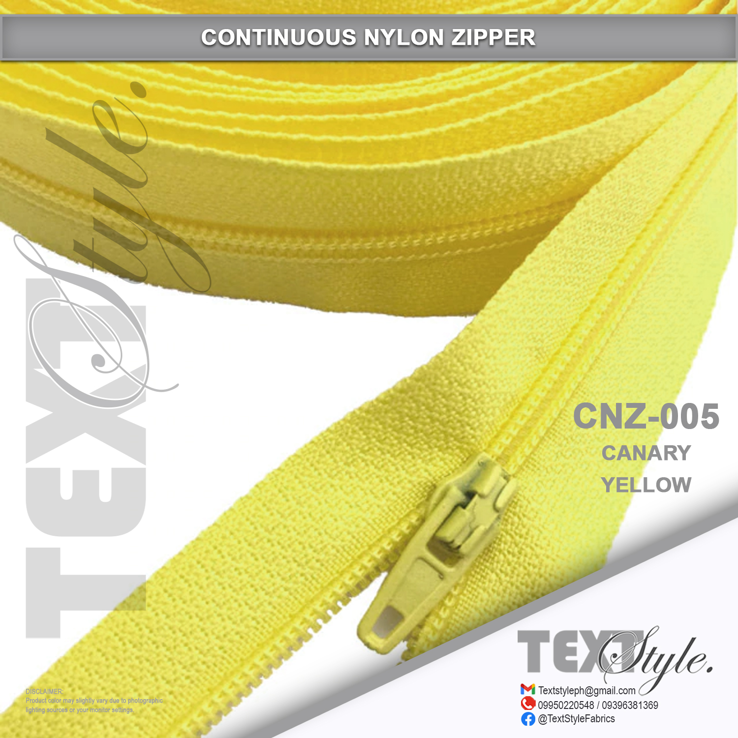 Textstyle Nylon Continuous Zipper Collection B - Sold Per Yard
