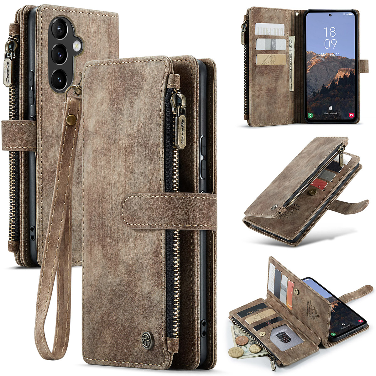 سعر Galaxy A54 5g Case Vintage Pu Leather Flip Wallet Zipper Case Card Slots Stand Cover For 5728