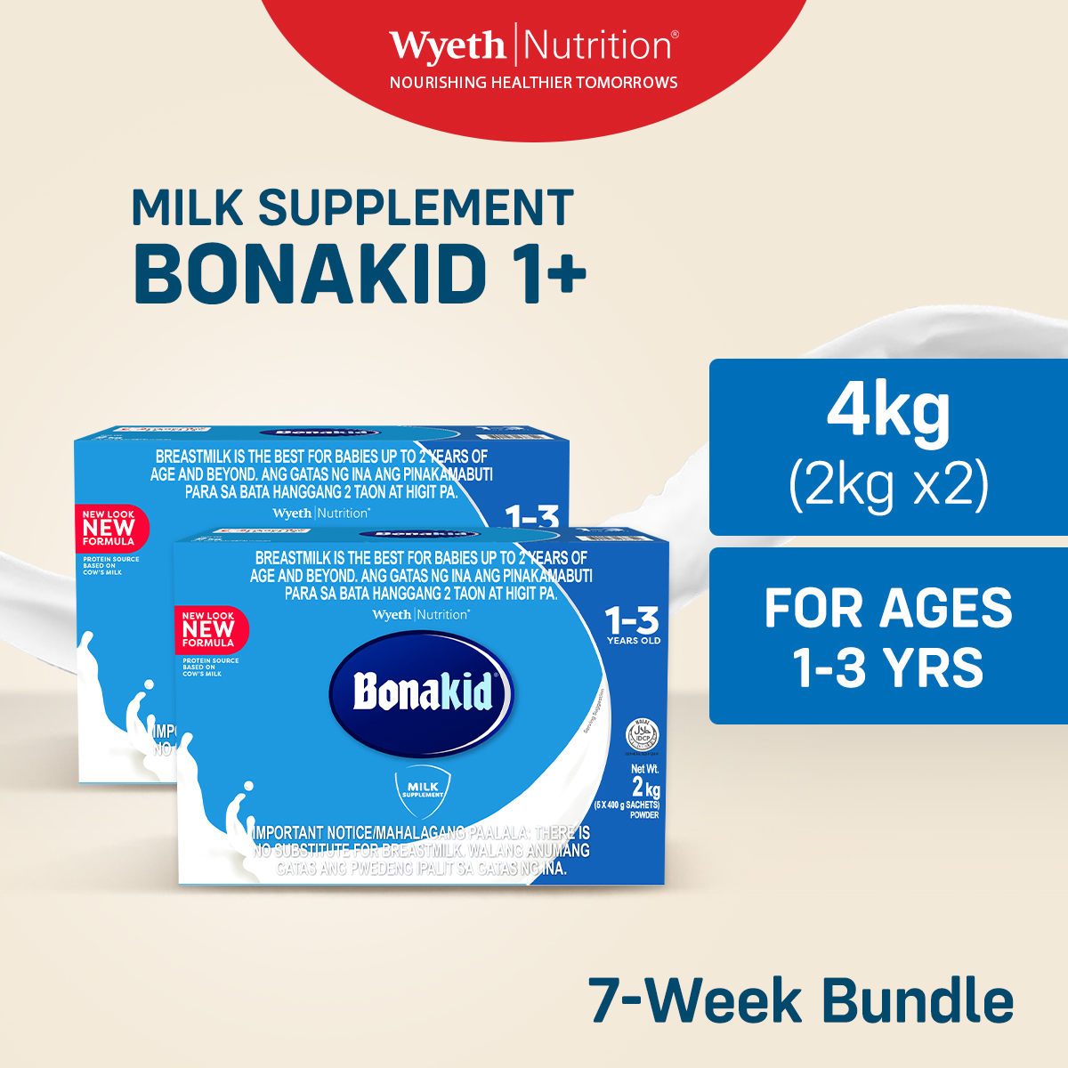 [ONLINE EXCLUSIVE] BONAKID 1+ Stage Three Milk Supplement Powder for Children 1 to 3 Years Old 4kg