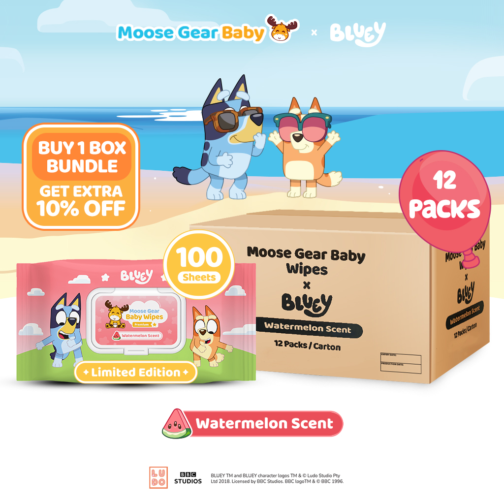 Moose Gear Baby x Bluey Premium Wipes Watermelon Scent 100sheets x 12PACKS (1BOX)