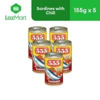 555 Sardines in Tomato Sauce with Chili Rich in Calcium Protein and Lycopene 155g  - Pack of 5