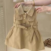 Korean Girls Dress Pink Sleeveless Casual Dress For 2-7Y Kids Girl Clothes