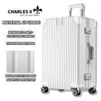 CHARLES X 24 inch maleta aluminum frame reinforced luggage anti-scratch silent swivel wheels combination lock suitcase