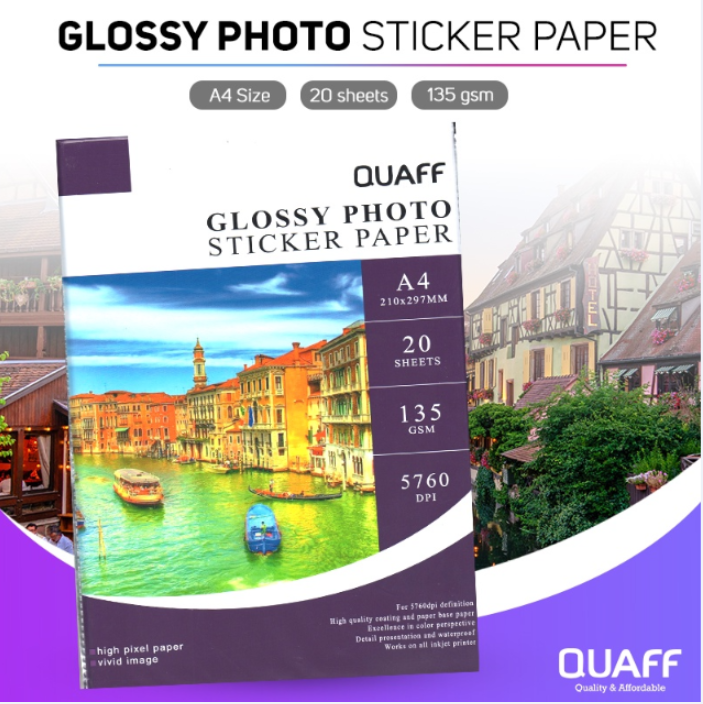 QUAFF Glossy Photo Sticker A4 Size Inkjet Paper Sticker 90gsm & 135gsm