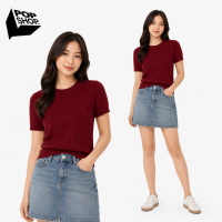 Pop Shop Ladies Short Sleeves Cable Knit Blouse - Windsor Wine