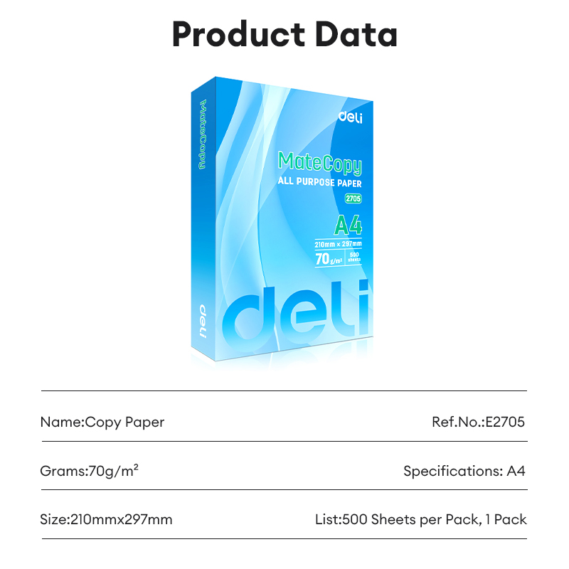 Deli Bond Paper A4 Bond Paper High Performance Short and Long Set Copy Printing Paper A4-70g E2705