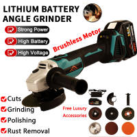 【1 Year Warranty】Hyreto Cordless Angle Grinder With 2 Battery Brushless Heavy Duty Original Level Quality Chargable Grinder Portable Polishing Machine Grinding Cutting Power Tools