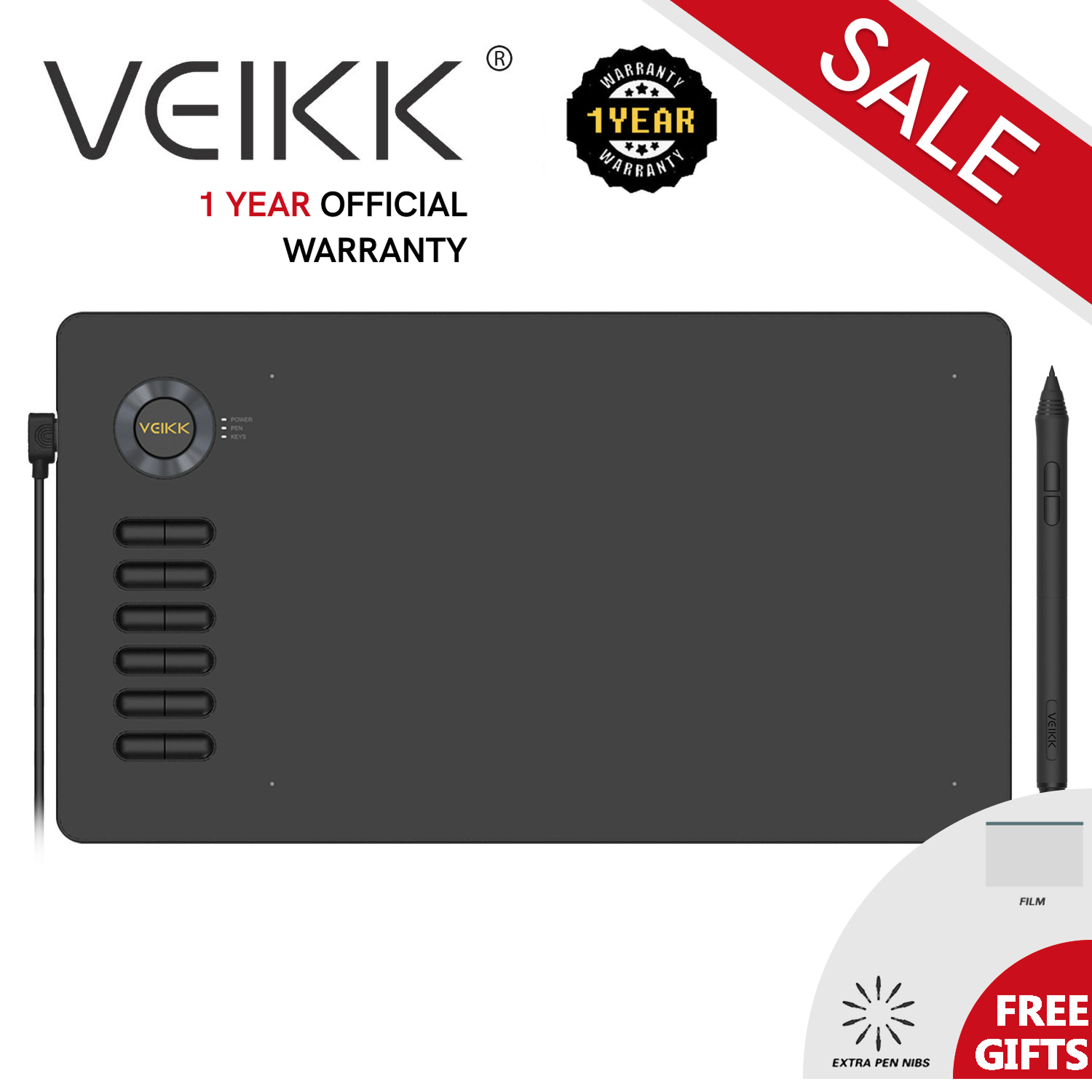 (VEIKK Official store) VEIKK A15 A15pro Digital Drawing Pad for Digitial Art Pen Tablet Graphics Drawing Tablet Large Work Area of 10 x 6 inch 8192 Pressure Sensitivity with Battery-Free Passive Stylus and 12 Shortcut Keys( RedBlueGray)