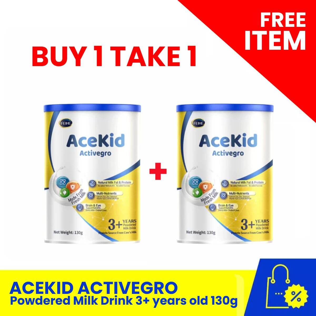 BUY 1 TAKE 1: ACEKID Activegro Powdered Milk Drink 3+ years Old 130g (Exp Date: Feb 22 2028)