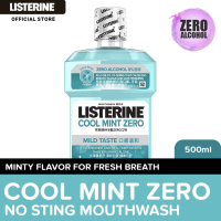 Listerine Cool Mint Zero Alcohol / Alcohol Free Mouthwash 500ml - Mild Taste for Oral Care Fresh Breath Kill 99.9% of germs that cause bad breath Plaque and Gum Problems Toothbrush Routine Use with Toothpaste
