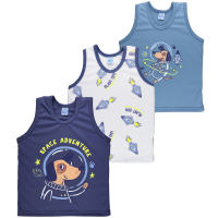 Teeter Totter 3-piece Boy 2 to 5 year olds Cotton Sando Top (Space Pup) 3in1 pack
