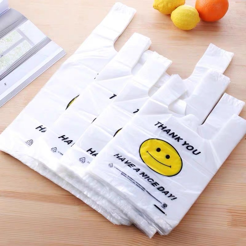 (40pcs/pack)Thank You Printed Lovely Smile Shopping Bags Supermarket Plastic Bag With Handle