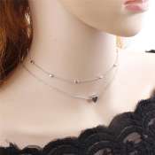 Double Layer Choker Necklace - Heart Love Women's Jewelry