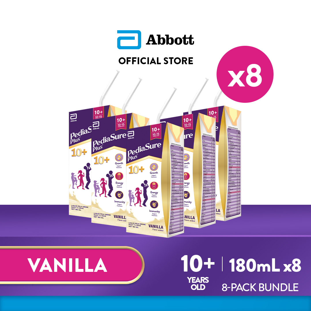 Pediasure Plus 10+ Vanilla 180ml Bundle of 8 for Adolescents 10-15 Years Old Ready to Drink Milk