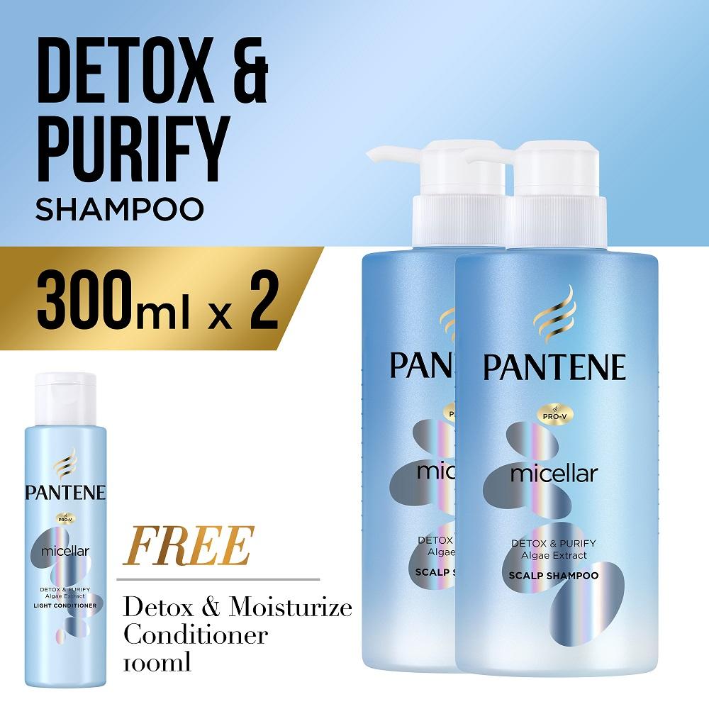 [FREE Conditioner!] Pantene Detox & Purify Micellar Shampoo 300mL Duo