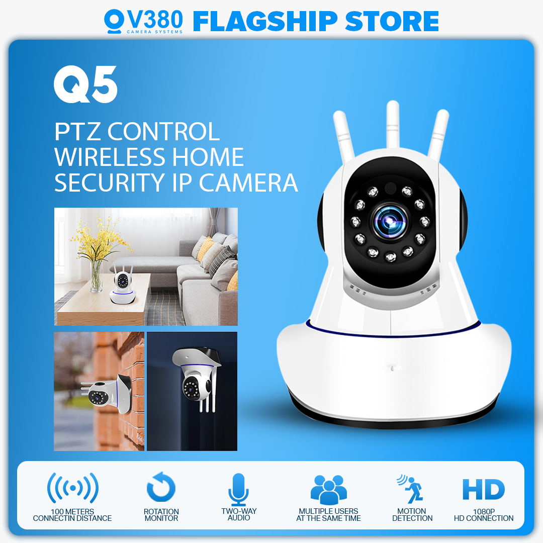 V380 Q5 CCTV Indoor Camera 1080P Smart Wireless CCTV Wi-Fi PTZ Control Home  Security Night Vision Camera with USB cable