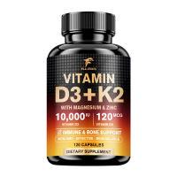 Vitamin D3 K2 - Vitamin D3 10000 iu & K2 as MK-7 120 mcg - with Magnesium Zinc Immune & Mood Support for Bone & Teeth Health