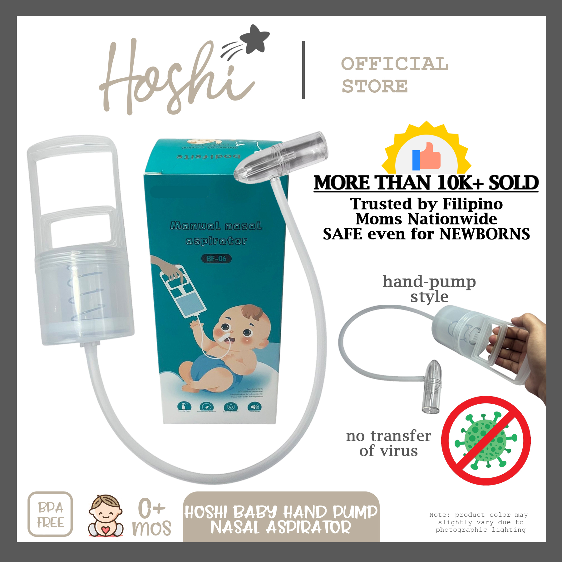 Hoshi Baby Manual Hand Pull Nasal Aspirator Nose Cleaner Snot Sucker No Transfer of Germs 0Mos+