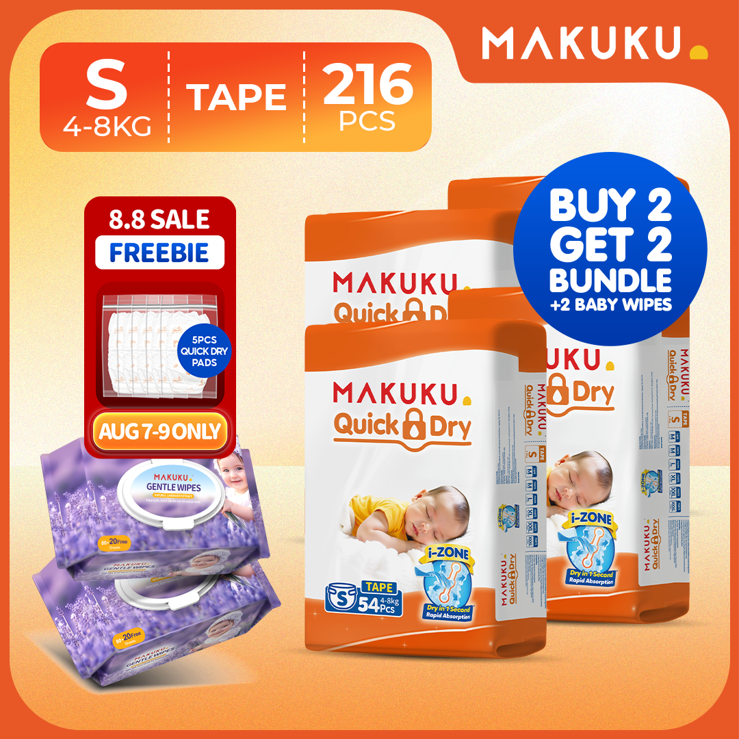 【B2T2 + LAVENDER BUNDLE】MAKUKU Diaper Quick Dry Tape and Pants Ultra Thin Soft and Breathable Baby Diapers