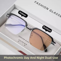 100% Photochromic Anti Radiation Glasses For Men Replace Lens Computer Glasses Anti Blue Light Eyewear Day Night All Use