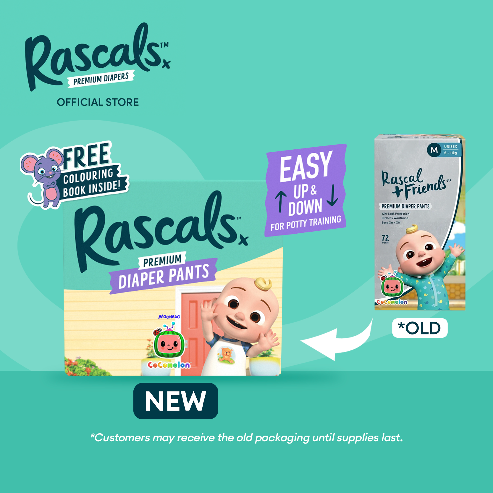 RASCALS CoComelon Edition - Pants Medium 72 pcs with FREE Collectible Stickers inside (Promo Box)