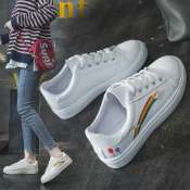 white leather rainbow fashion sneakers