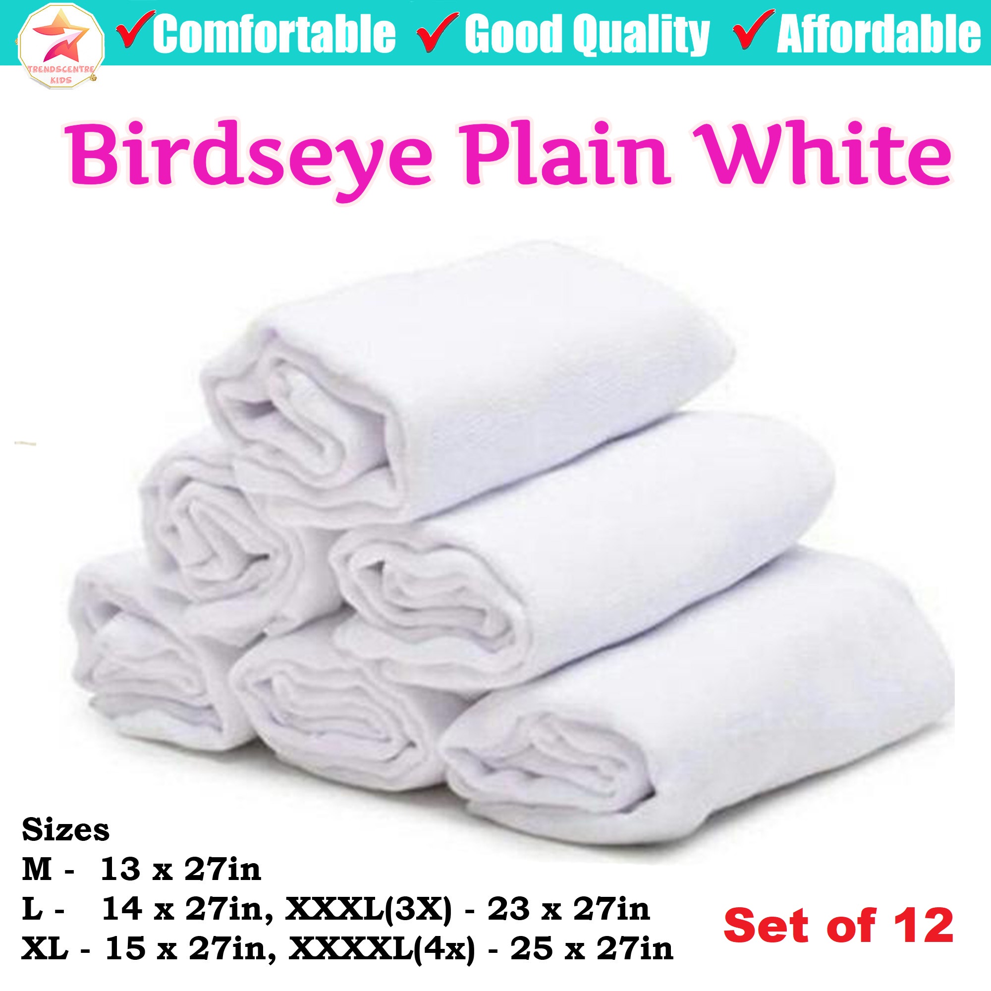 12pcs or 6pcs Cotton Birdseye Lampin for New born Baby Washable Cloth Diaper Birds eye Newborn Essentials (Set of 6 or 12)