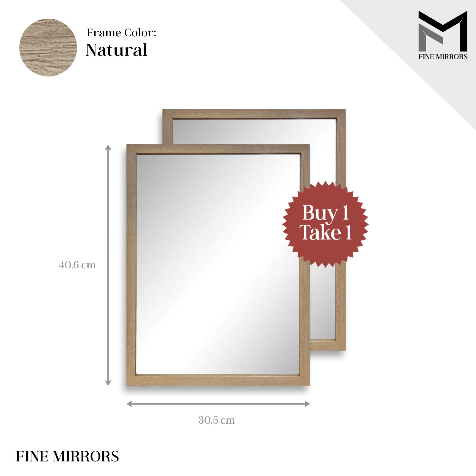 Fine Mirror [Buy1Take1] Wall Mirror 12 x 16 Natural
