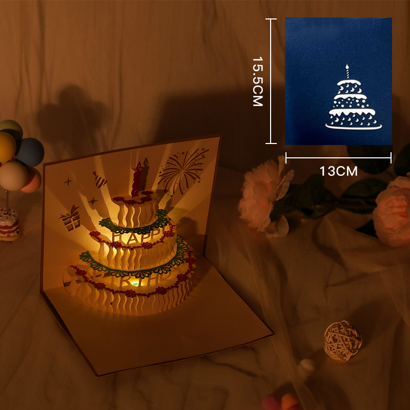 3D Greeting Card Birthday Instagram Open Pop up Music Light Cute Little Bear Birthday Cake Cartoon Creative Birthday Gift