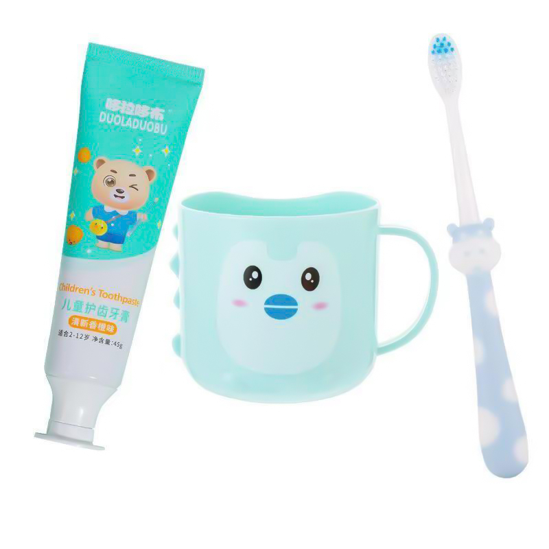 Kid Training Toothbrush Set with ToothbrushToothpast Cup set for Baby Fruit Favor Toothpaste