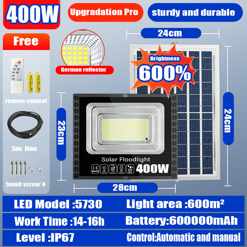 solar flood light 600W outdoor waterproof IP68 original 606LED 680000mAh with solar panel garden lamp room night light bulb for courtyard automatic with remote control christmas decorations 2024 As low as 149 pesos