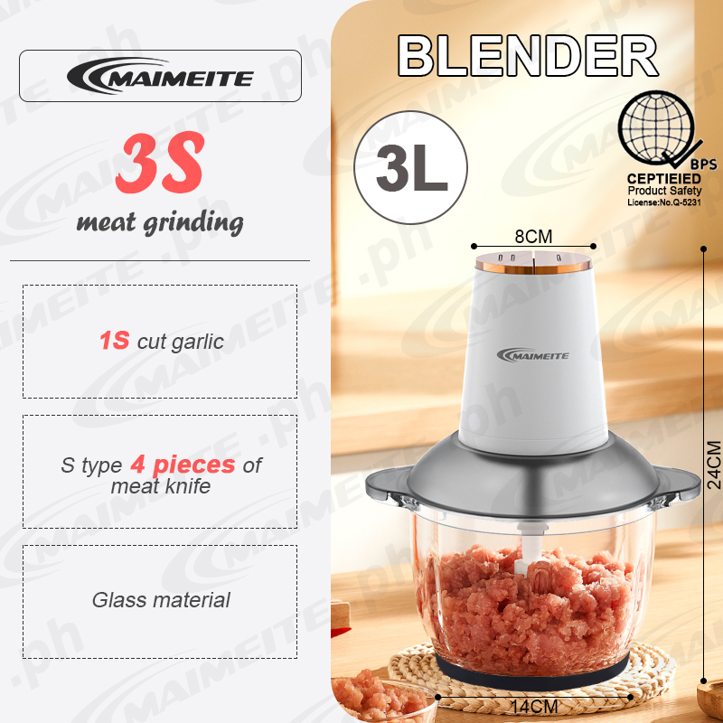MAIMEITE Electric Meat Grinder 3L Glass Blender Chopper Multifunctional ...
