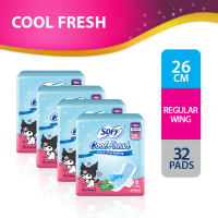 SOFY Cool Fresh Sanitary Napkin with Wing 26cm - 8 pcs - Pack of 4