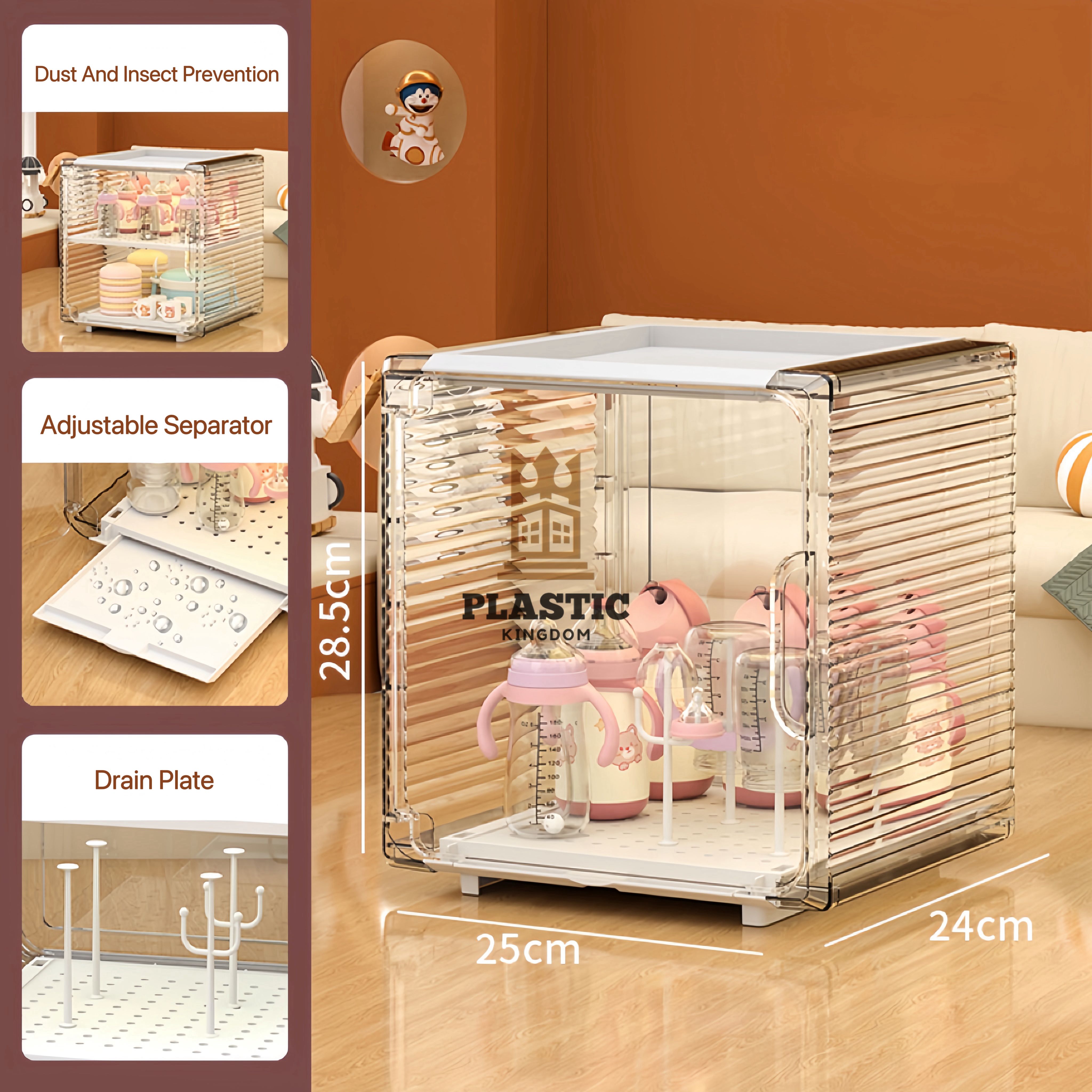 Luxurious Baby Cutlery Storage Box Dust-Proof Insect-Proof Baby Bottle Food Tools Milk Powder Box Drain Cabinet Rack