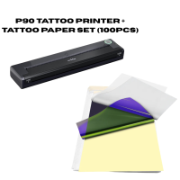 PERIPAGE High Quality P90 Tattoo Printer Portable and compact black tattoo printer shown being held and placed in a backpack.